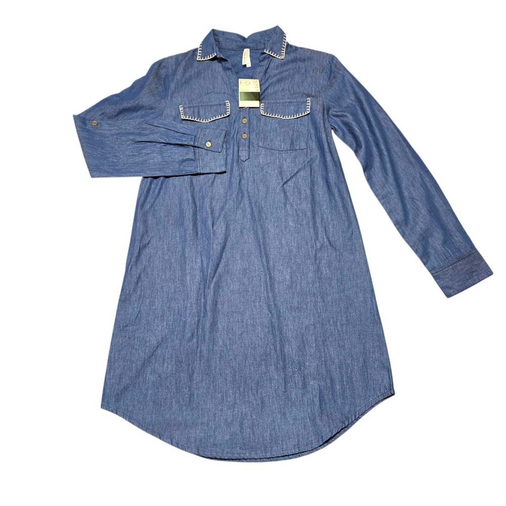 Roper Shirt Dress Womens XS‎ Blue Denim Tunic Western Whipstitch Long Sleeve
